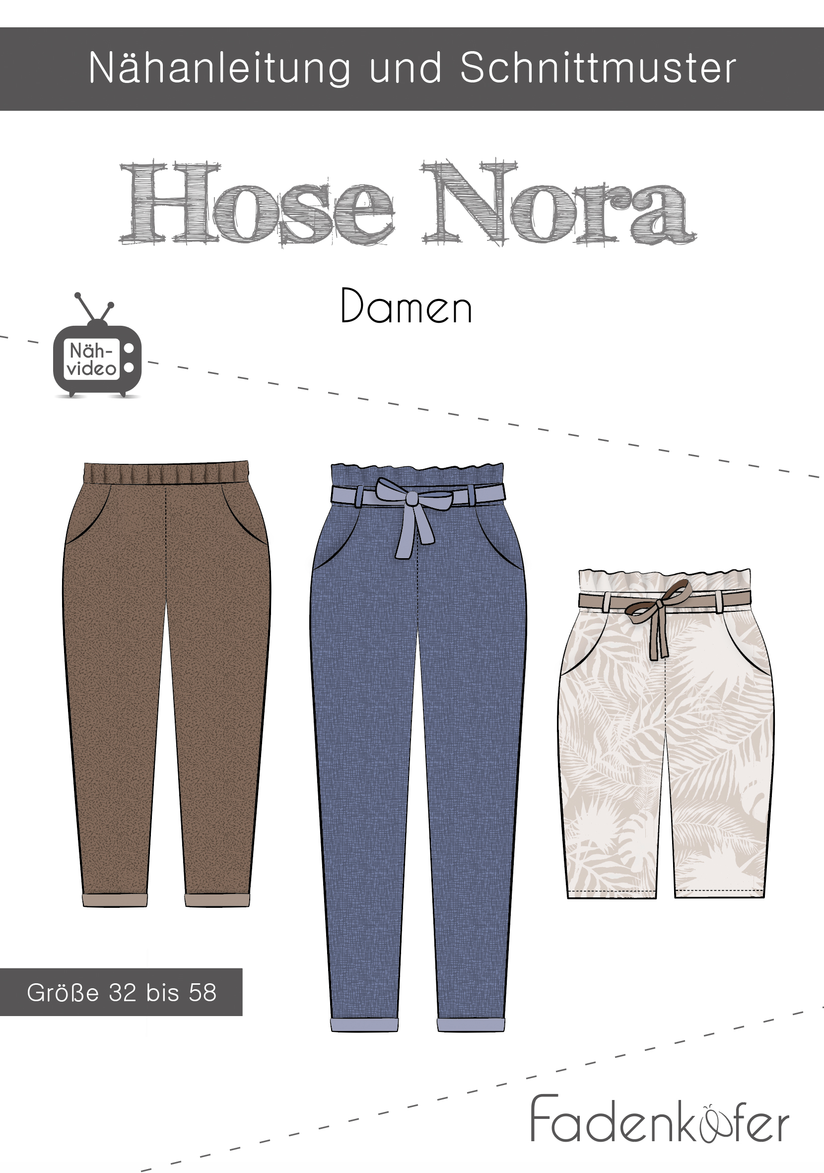 Hose Nora Damen,Papierschnitt,Fadenkäfer,Deckblatt mit Skizzen