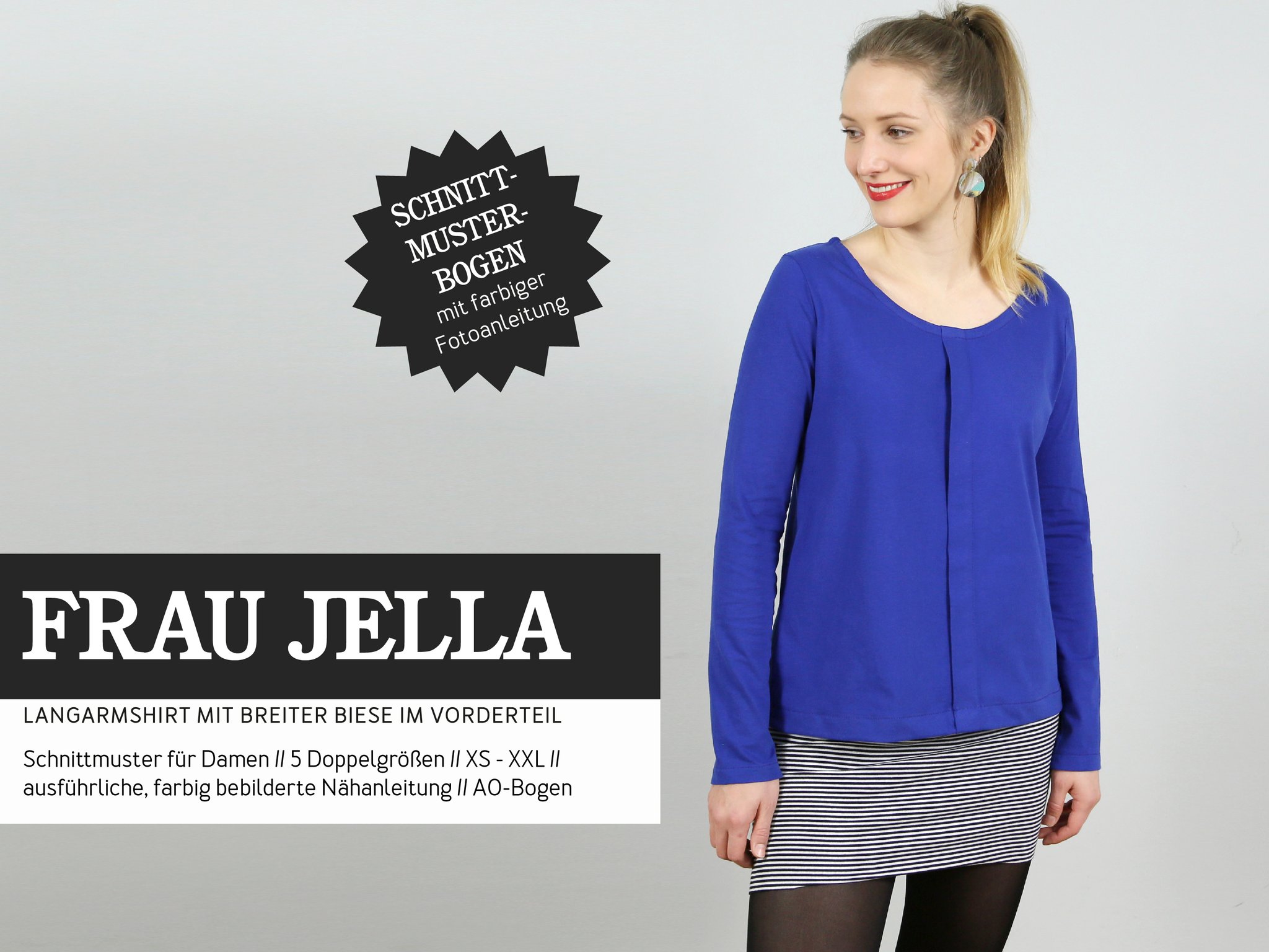 FRAU JELLA • Langarmshirt mit breiter Biese, Papierschnitt, Deckblatt