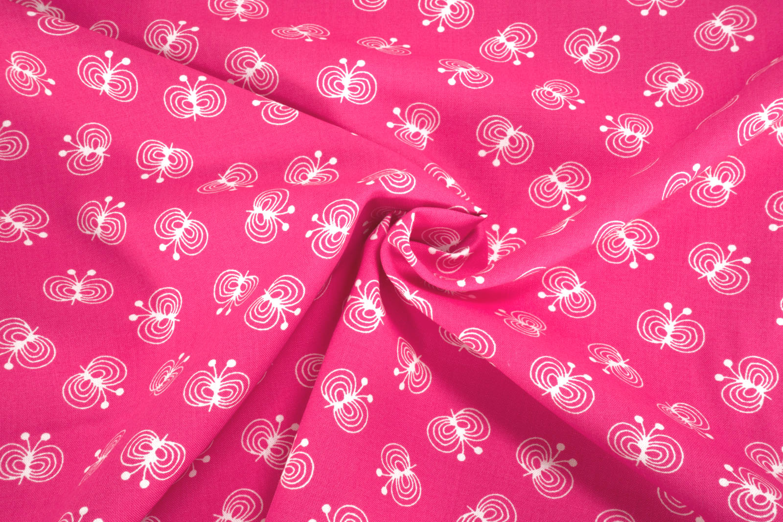 Baumwollstoff Schmetterlinge weiß auf pink