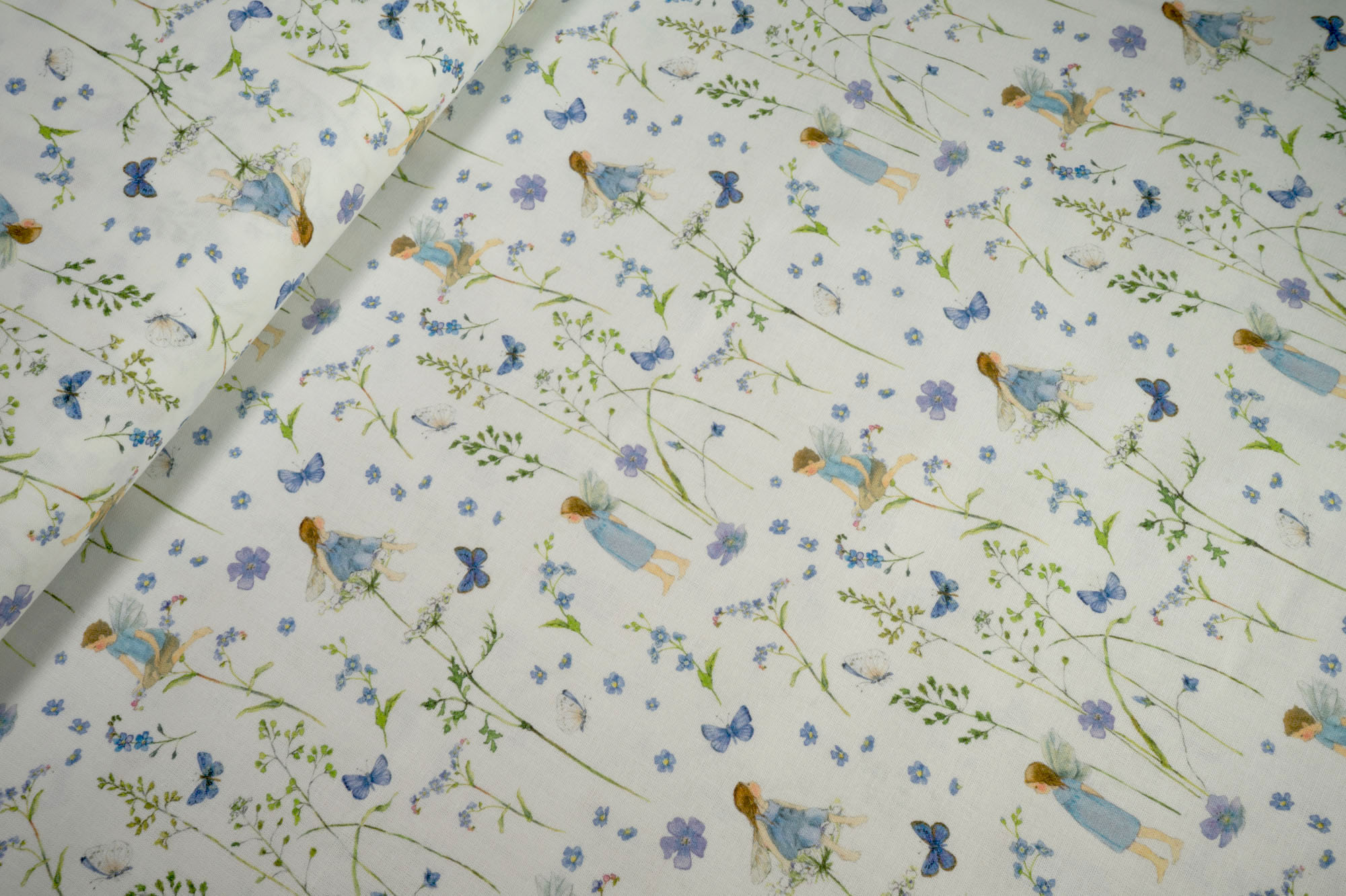 acufactum Baumwollstoff Elfengarten blau auf weiß by Daniela Drescher