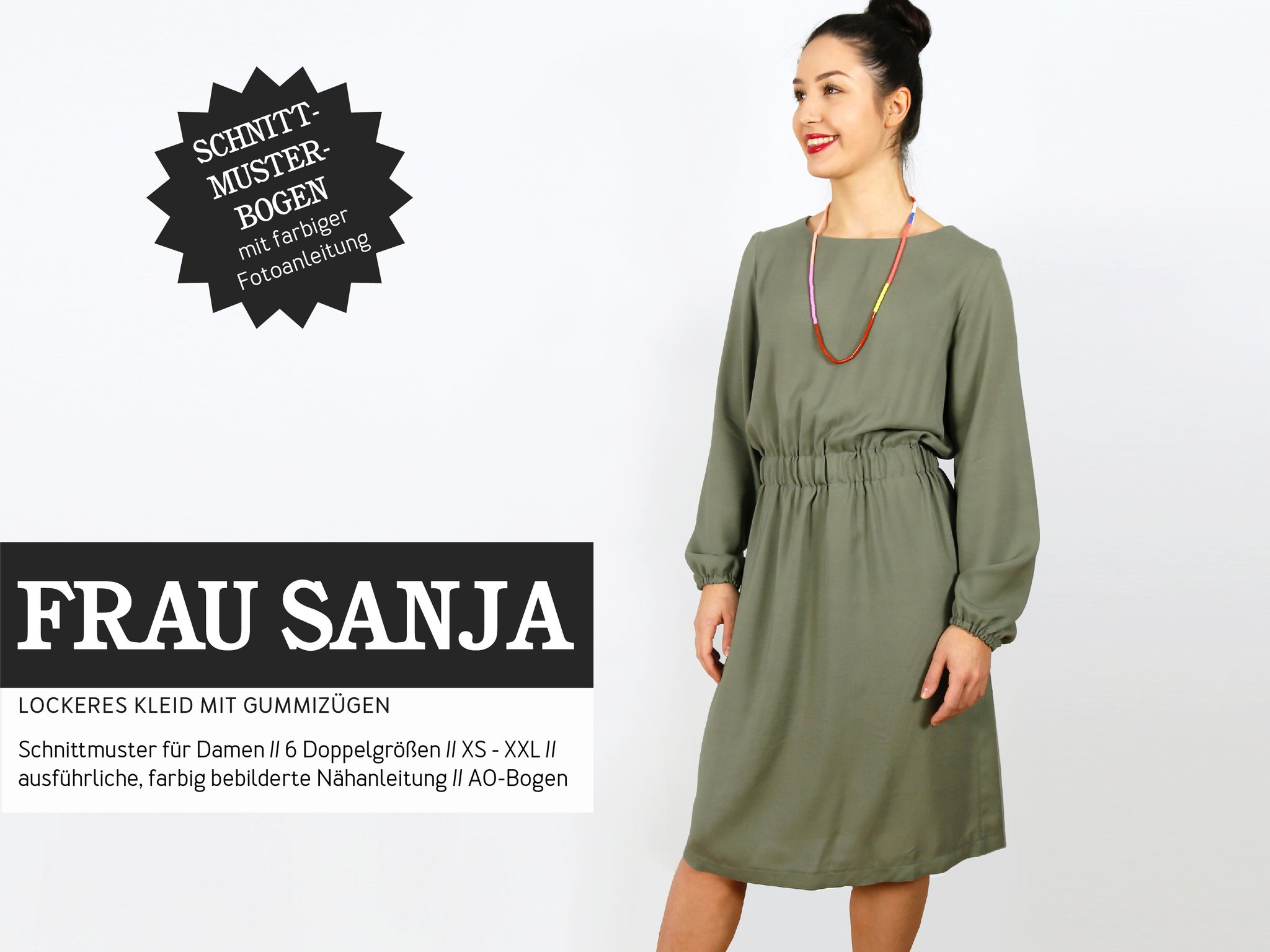 FRAU SANJA Kleid mit Gummizügen, Papierschnitt, Deckblatt