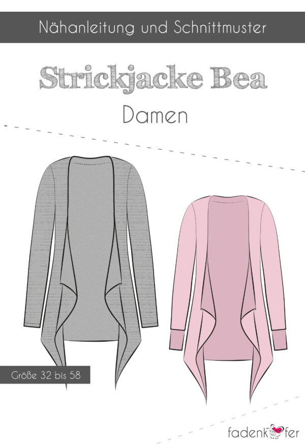 Strickjacke Bea Damen,Papierschnitt,Fadenkäfer,Deckblatt mit Skizzen