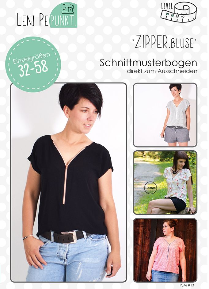 Zipper.Bluse,Papierschnitt,Leni Pepunkt,Deckblatt mit Frau in Bluse