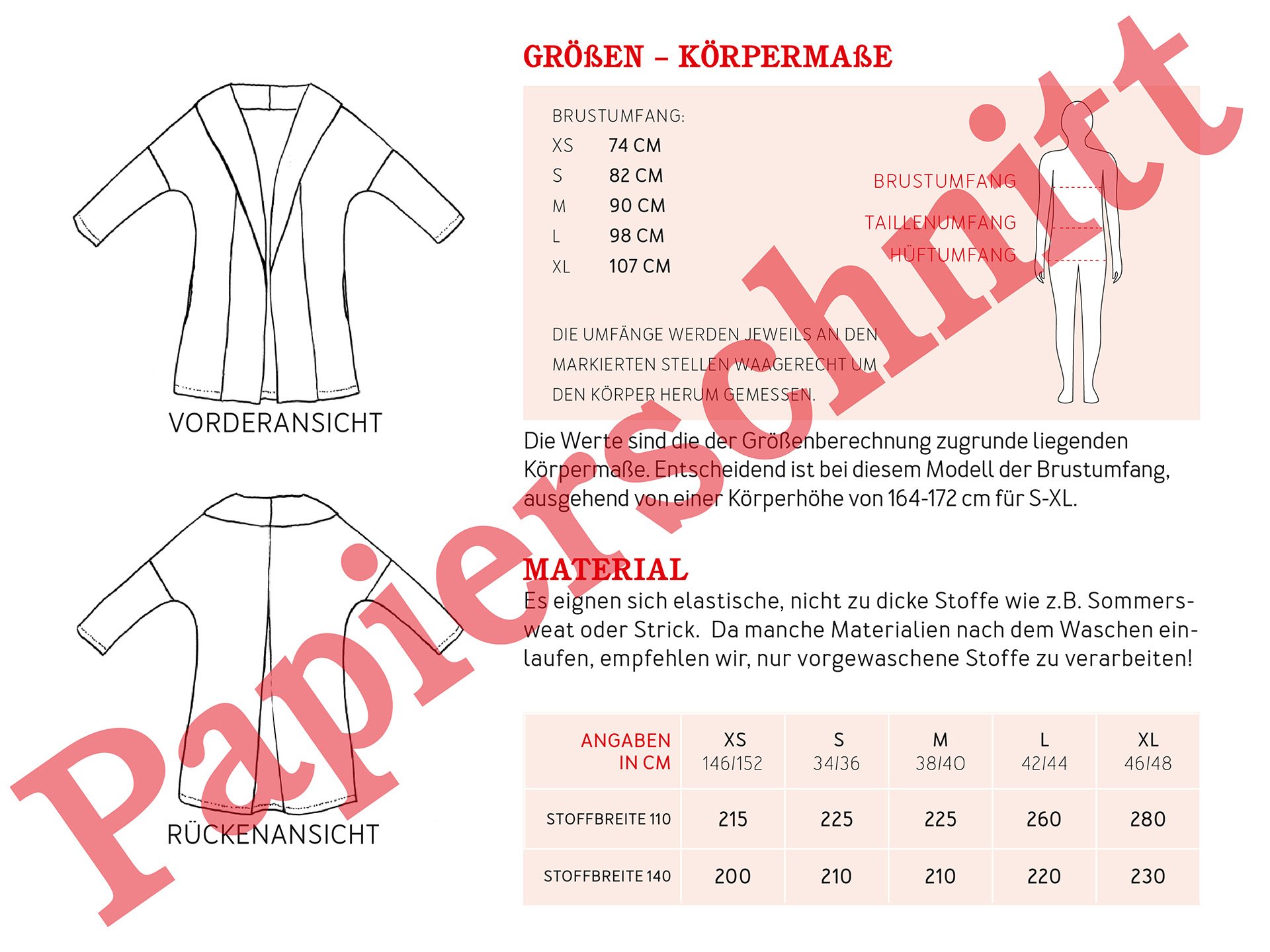 FRAU KATI • Sweatjacke mit Schalkragen, Papierschnitt, Rückseite