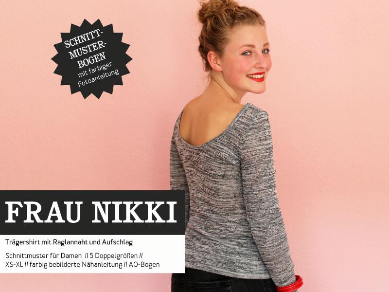 FRAU NIKKI • Basicshirt Rückendekolletée, Papierschnitt, Deckblatt