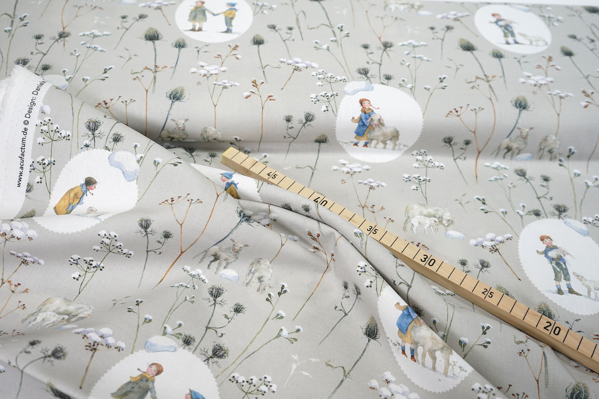 acufactum • Baumwollstoff • Ovale Winterkinder + Schafe • Daniela Drescher