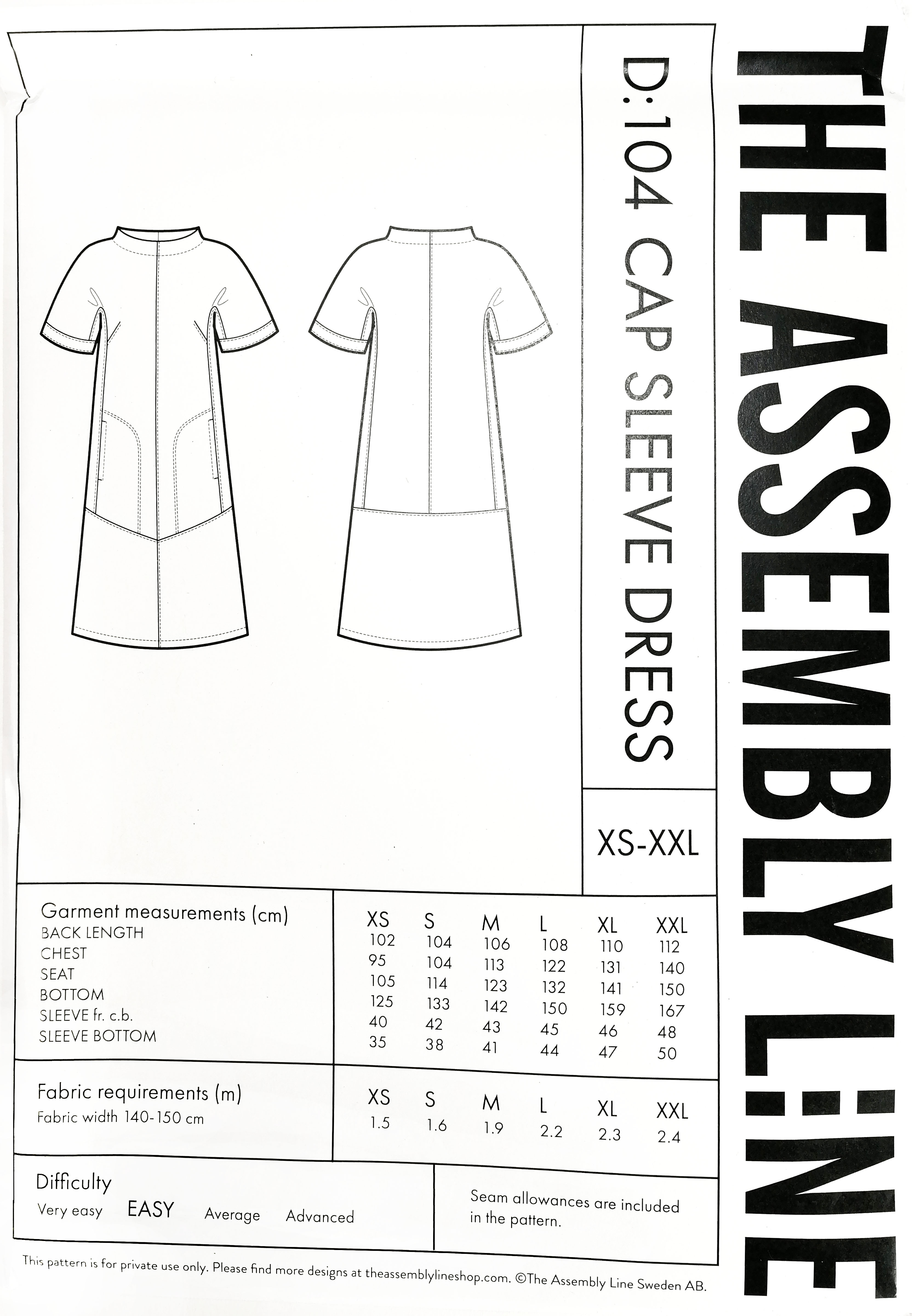 CAP SLEEVE DRESS PATTERN, Papierschnitt
