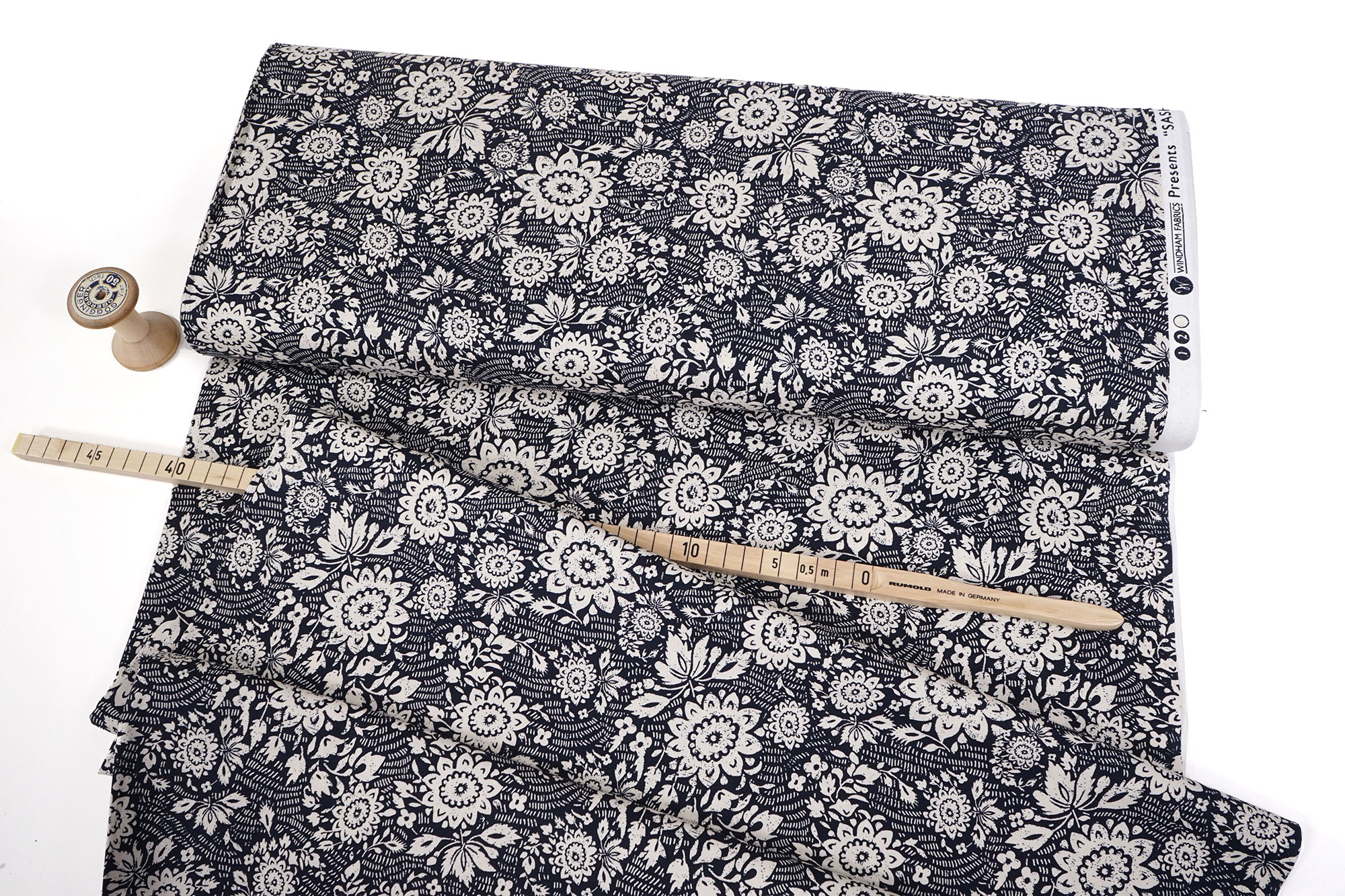 Windham Fabrics Sashiko Floral stitch 51810-2 Indigo by Whistler Studios