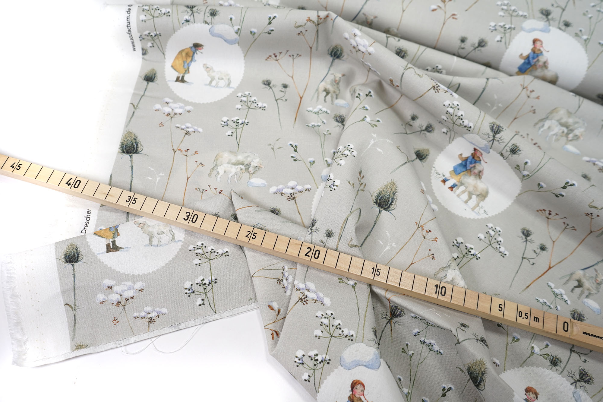 acufactum • Baumwollstoff • Ovale Winterkinder + Schafe • Daniela Drescher