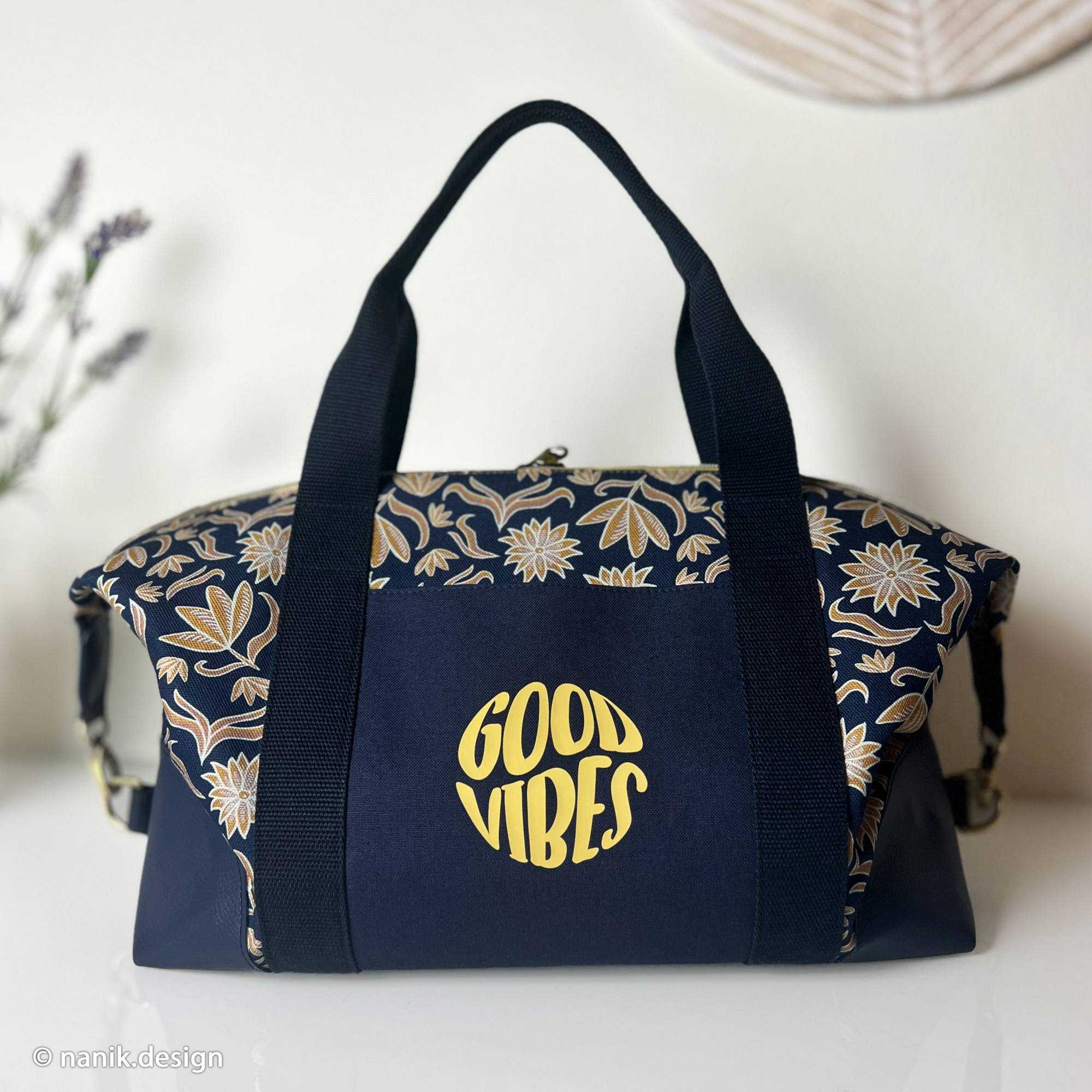 Baumwollcanvas • Retro Flowers • blau