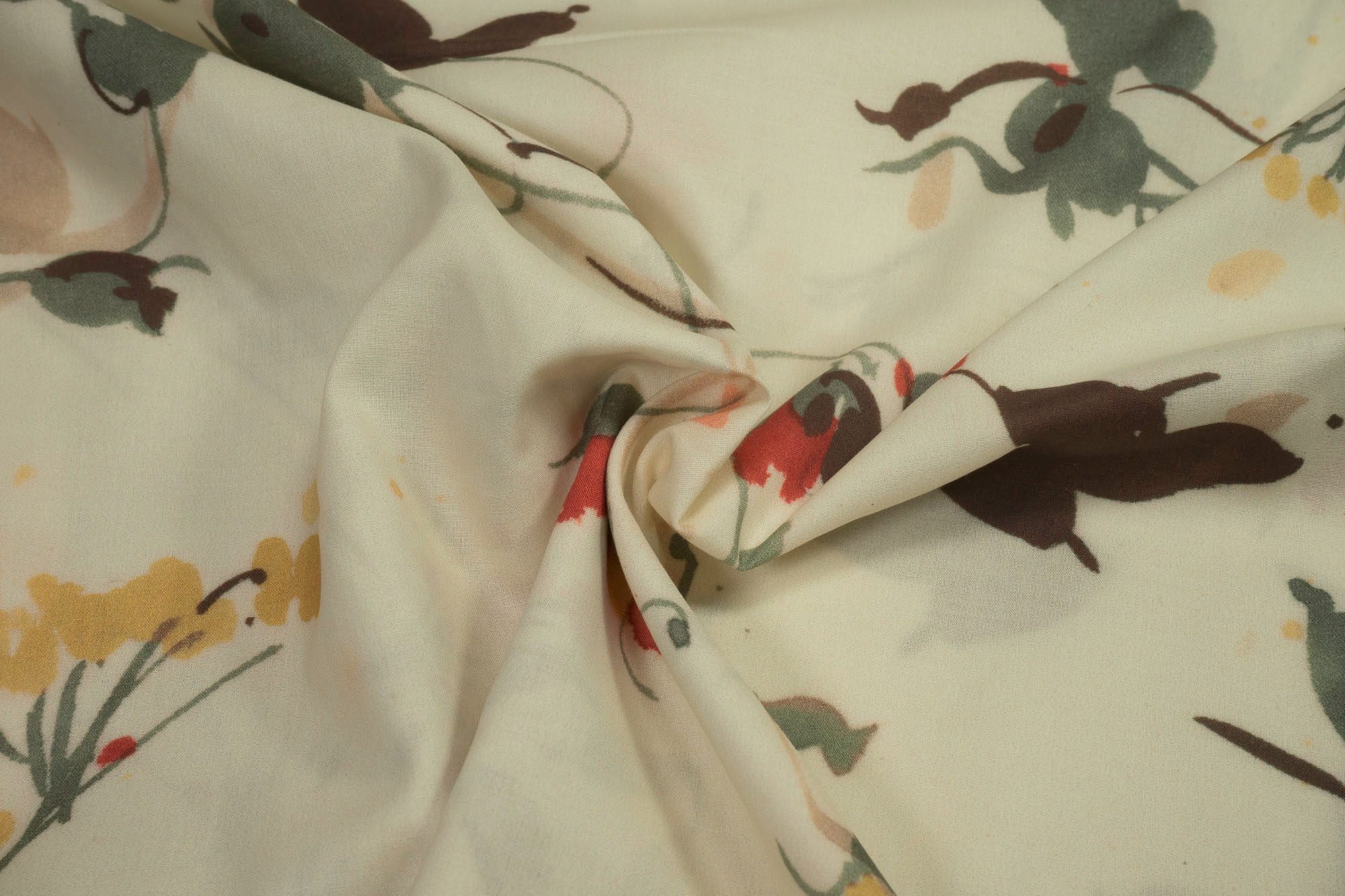 BIO Baumwollstoff C Pauli soft Popeline fein Isko Blumen Erdtöne auf beige