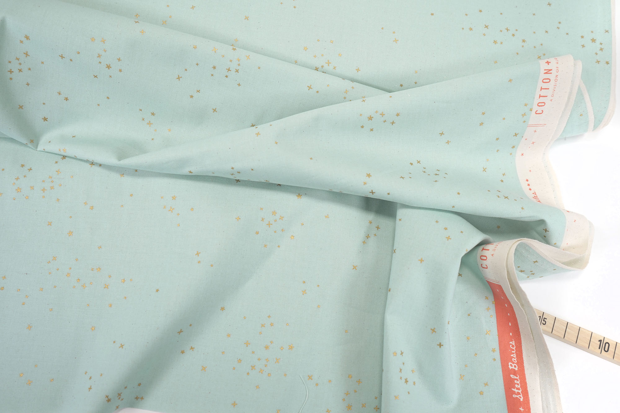 Cotton and Steel Basics Freckles funkelnde Sterne gold metallic babyblau