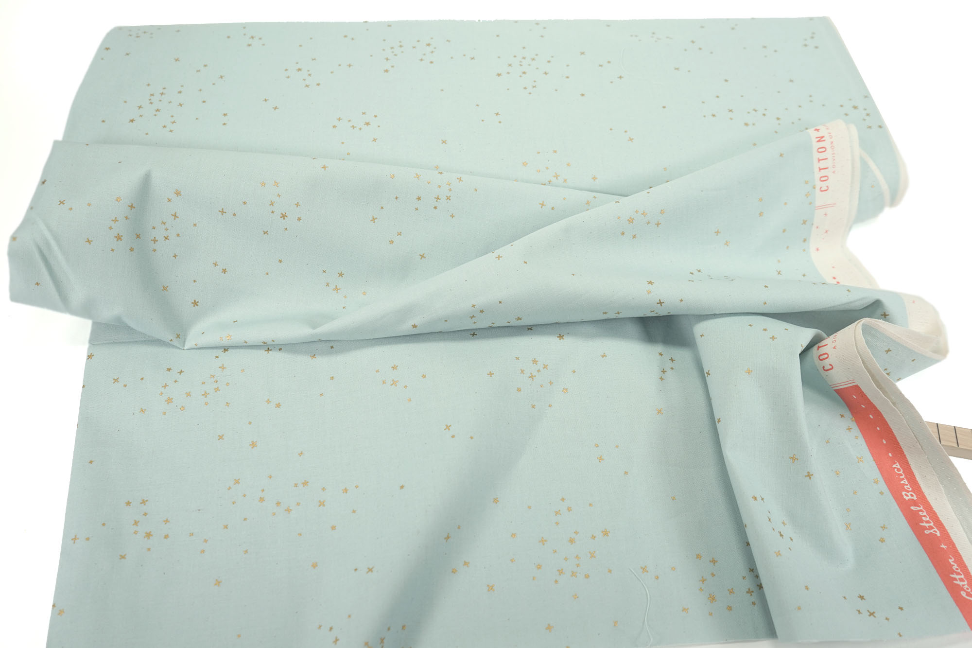 Cotton and Steel Basics Freckles funkelnde Sterne gold metallic babyblau
