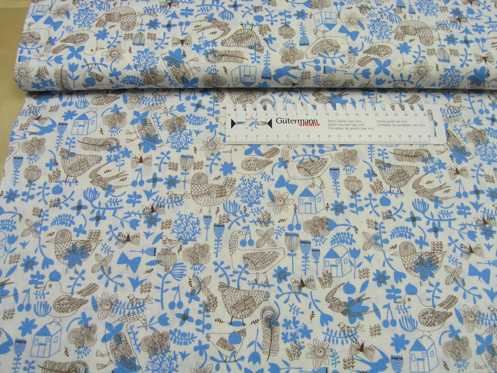 P&B • Village Green • blue birds • Baumwollstoff