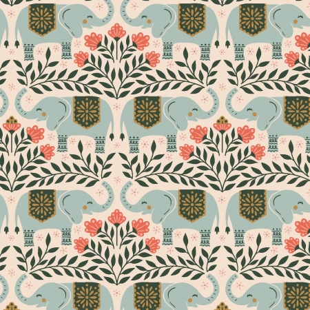 Cotton + Steel • Savanna • Happy Elephants • Hazy Blue Fabric