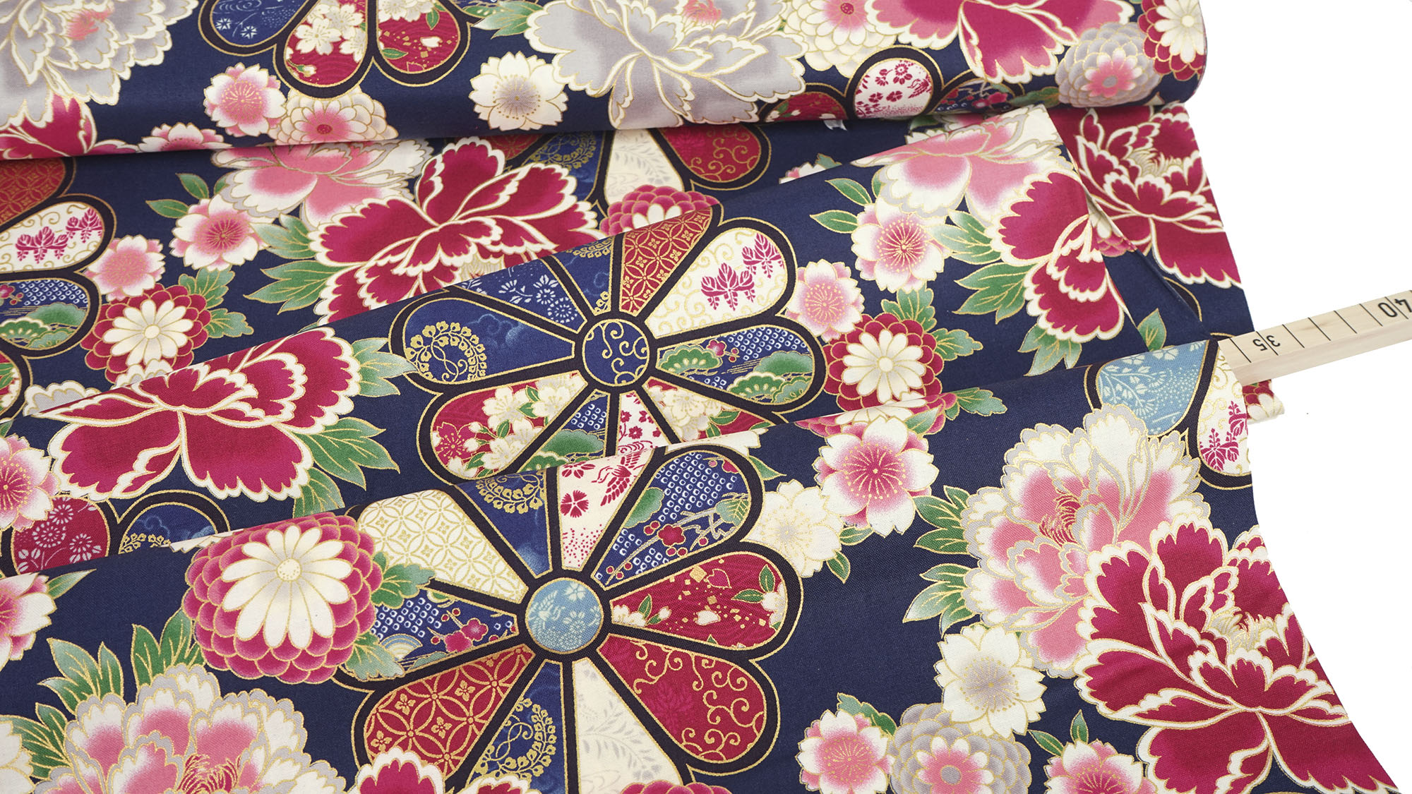 Quilt Gate • Japanese Flowers • nachtblau • metallic