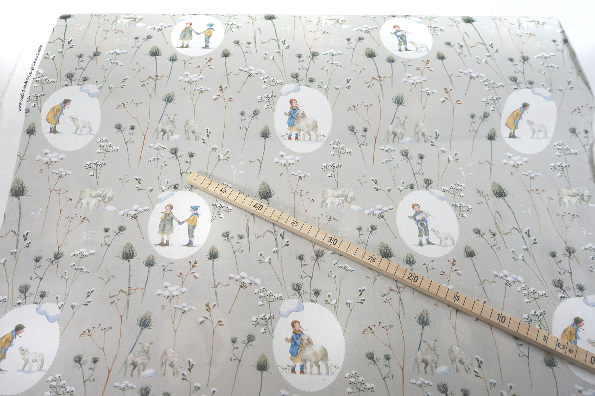 acufactum • Baumwollstoff • Ovale Winterkinder + Schafe • Daniela Drescher