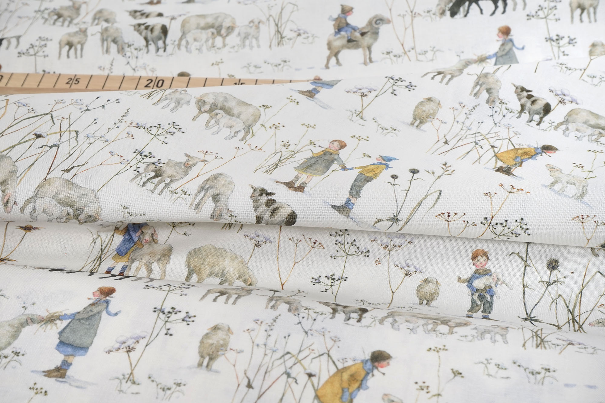 acufactum Baumwollstoff Winterkinder und Schafe by Daniela Drescher