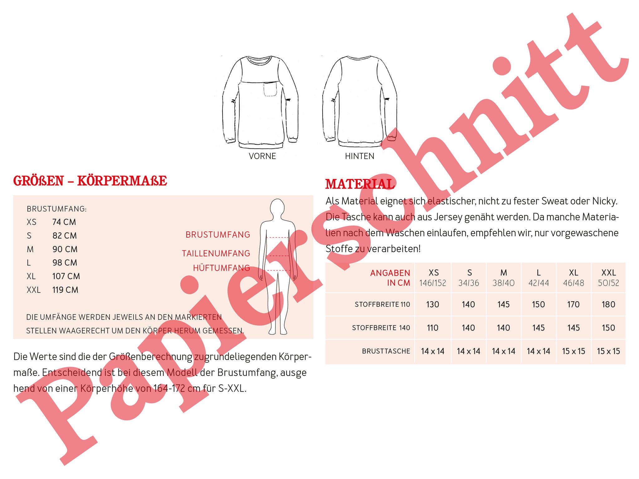 FRAU BENTE • Sweater mit Brusttasche, Papierschnitt, Rückseite