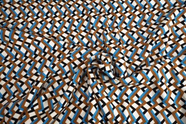 Viskose-Stoff gezackte Streifen blau braun schwarz