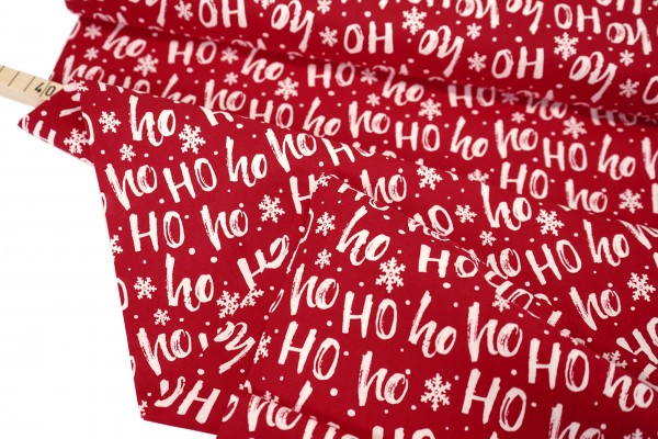 Weihnachtsstoff • Ho, Ho, Ho • creme auf rot