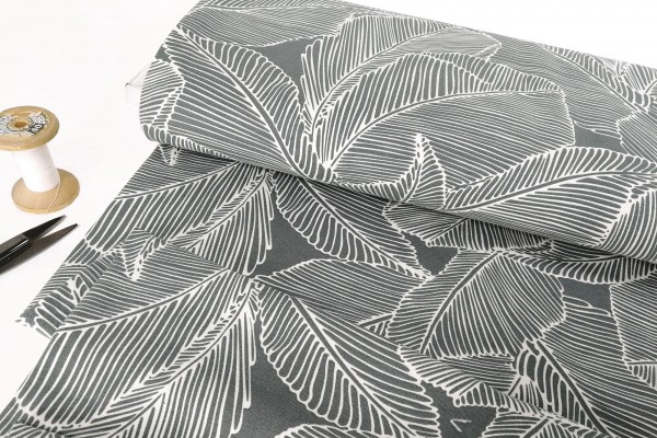 Baumwoll Jersey Avalana 19-667 Palmenblätter auf grau