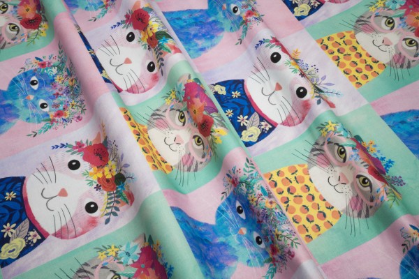 Blend Fabrics Panel Floral Pets Floral Kitty Multi by Mia Charro 1 Stück