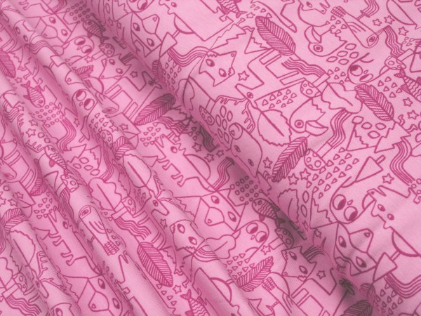 Baumwoll Jersey Waldtiere auf rosa