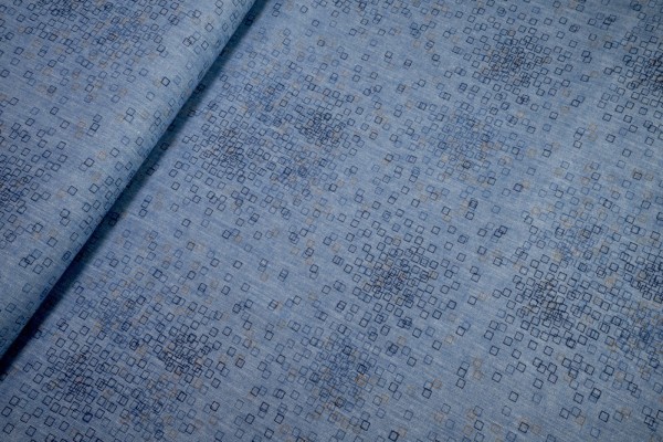 Baumwollstoff Jeans Optik kleine Quadrate auf blau meliert