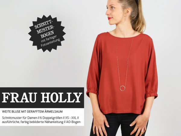 FRAU HOLLY • weite Bluse mit gerafftem Ärmelsaum, Papierschnitt, Deckblatt