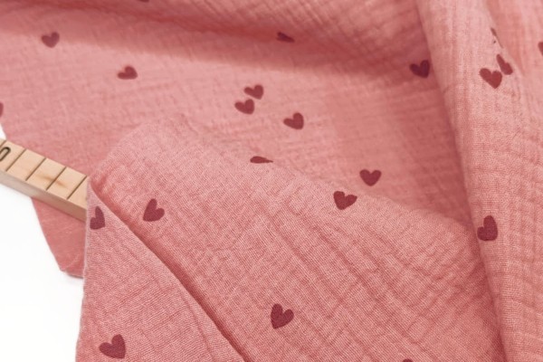 Musselin • Double Gauze • Small Hearts • blush